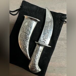 Engraved Silver Sikh Siri Sahib Dagger Knife with Sheath